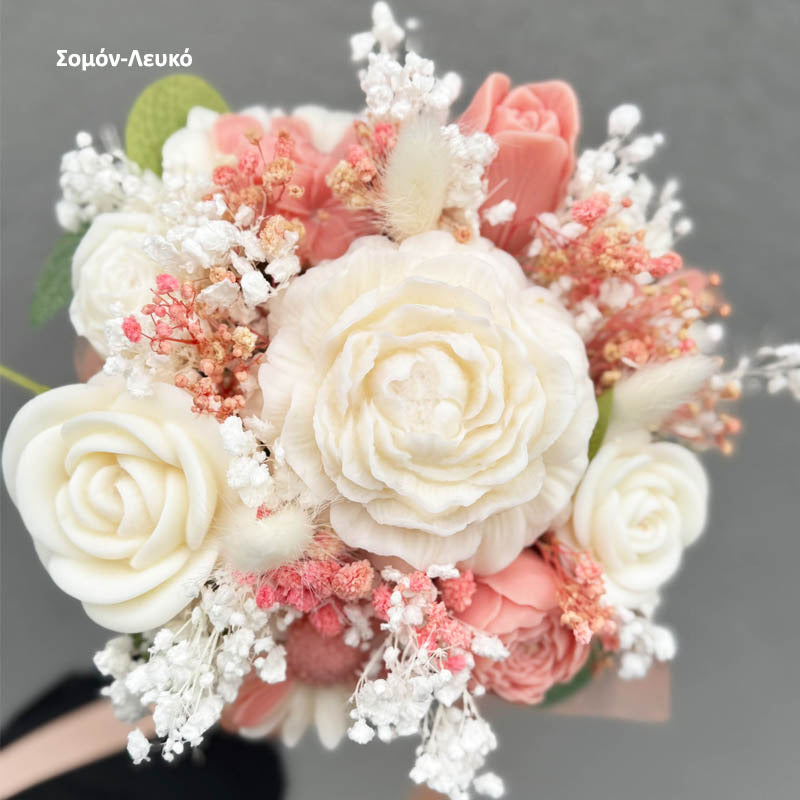 Αρωματικό Μπουκέτο από λουλούδια κεριού σόγιας 25 x 12cm σε άσπρο κουτί